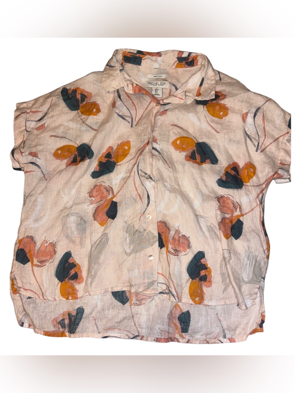 RACHEL ZOE Pink Floral Linen Button-Front Top